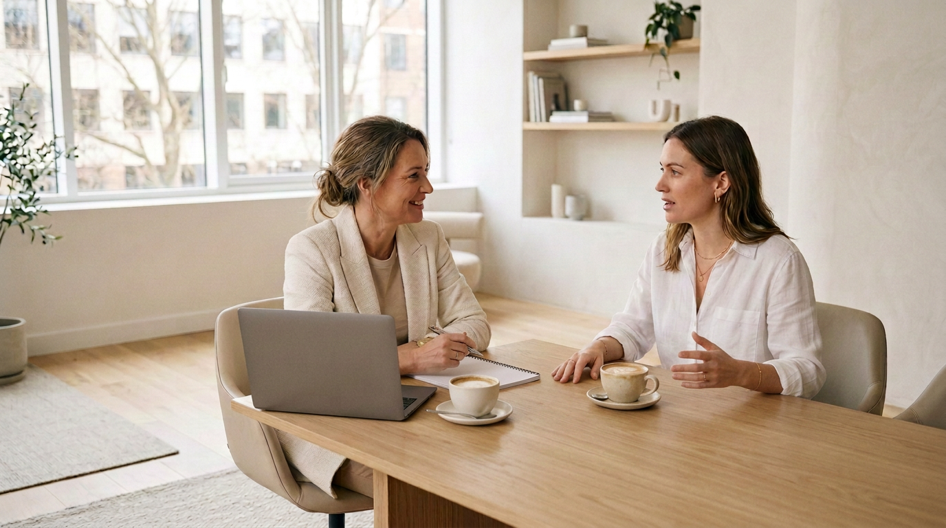 Deux femmes en discussion autour d'une table